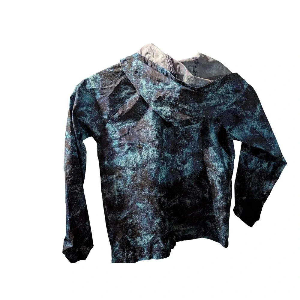All In Motion Kids Teal Black Abstract Galactic Print Hooded Windbreaker S 6/7